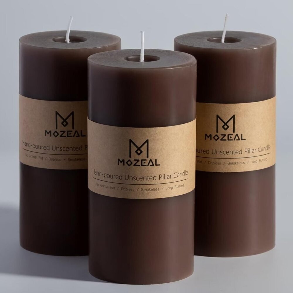 3" x 6" Hand-Poured Unscented Candle, Dripless Pillar Candle Set of 3, Long Last